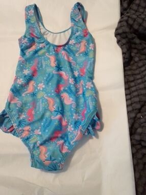 Kids Blue Seahorse One-Piece Swimsuit with Ruffle